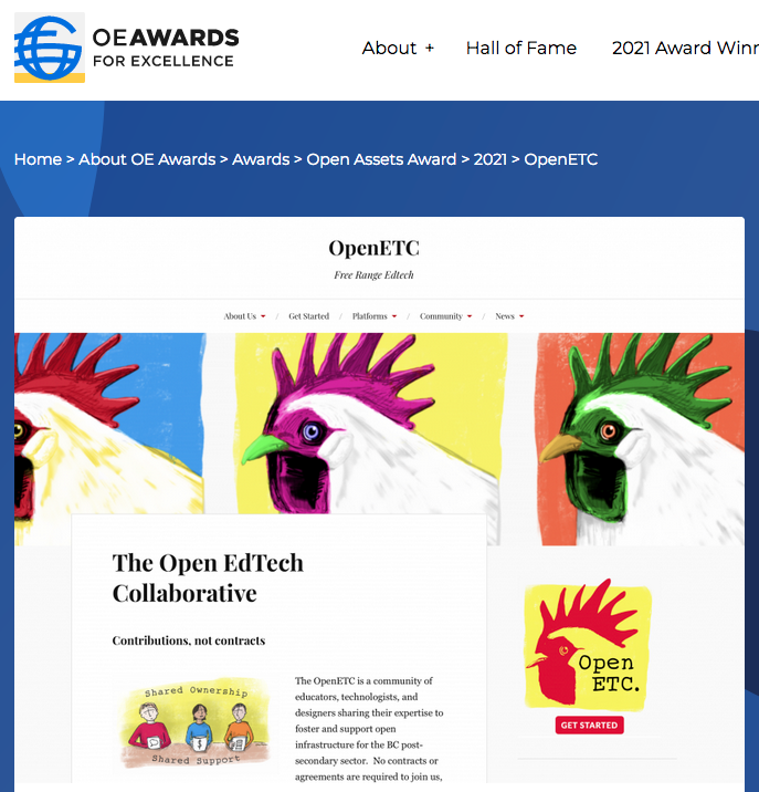 Screenshot of the OpenETC website award
